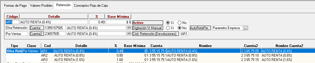 Fuentes de Retención Ventas y Compras SAG